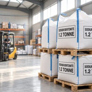 Sodium bentonite 1.2 tonne bulk bags on pallets ready for delivery